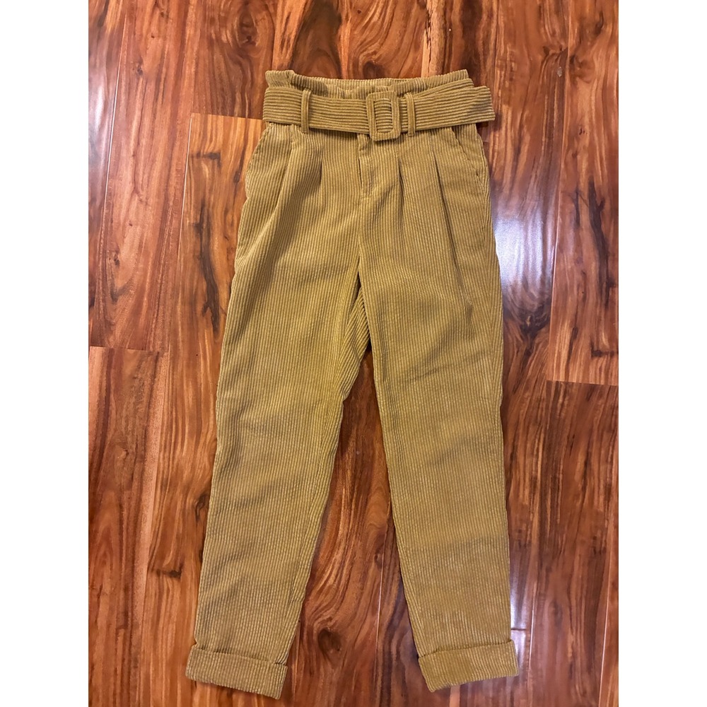 Wild Fable Mustard Yellow Corduroy Paperbag Waist Belted Pants Size 00 Tapered